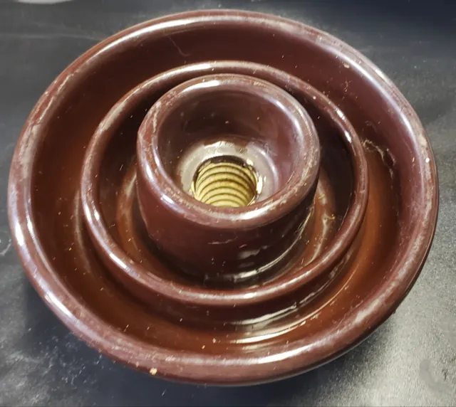 Vintage Large Porcelain Ceramic INSULATOR USA Glazed Caramel Brown