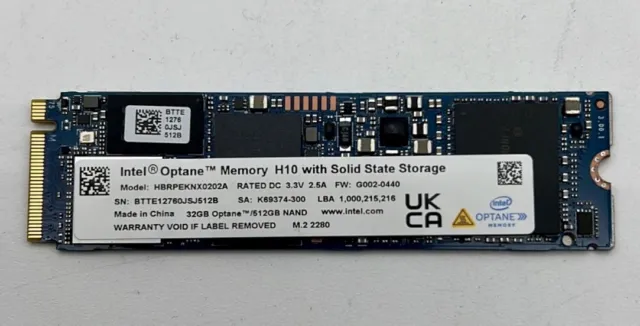Intel Optane Memory H10 512GB NVMe PCIe M.2 2280 Solid State Drive HBRPEKNX0202A