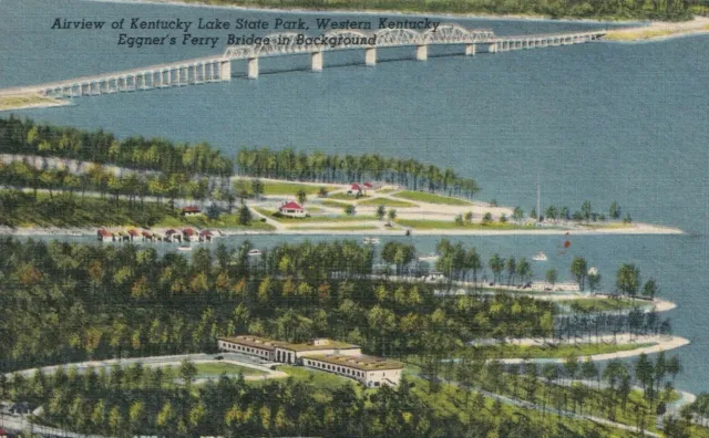 Postcard Kentucky Lake State Park Aerial view Eggner's Ferry Bridge Linen