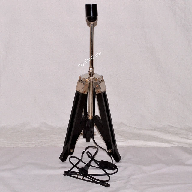 Antique Vintage Table Lamp Maritime Wooden Tripod Shade Lamp Nautical Home Decor