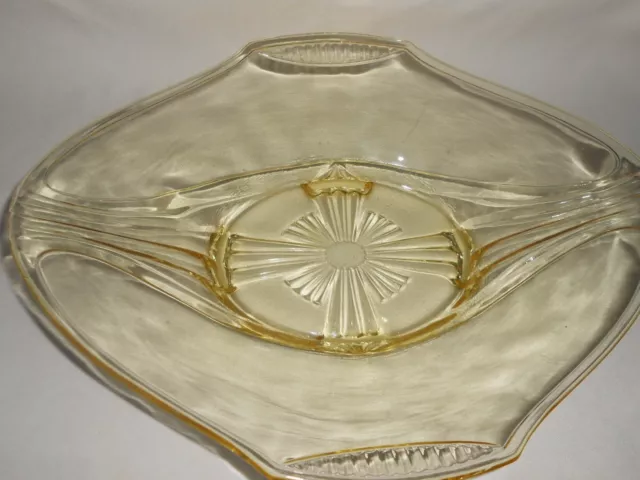 1920s/30s Art Deco YELLOW TOPAZ DEPRESSION GLASS Oval Footed CONSOLE BOWL 3