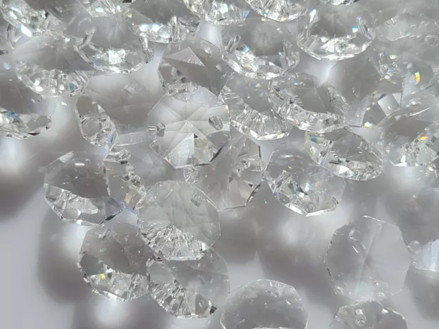 100 x Clear 14mm Octagon crystal suncatcher beads 2hole chandelier supplies 3