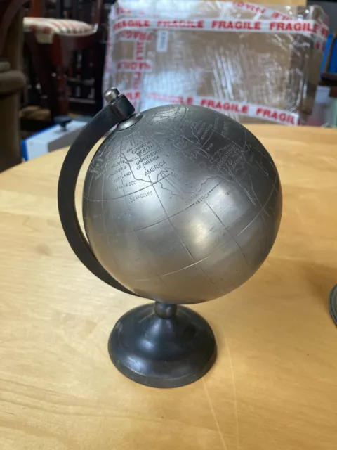 Vintage Small Metal Globe on Stand