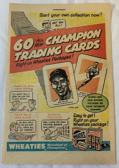 1952 Peluche Bob Feller,George Mikan Carte Ad Pagine ~ Cleveland Indians,Lakers