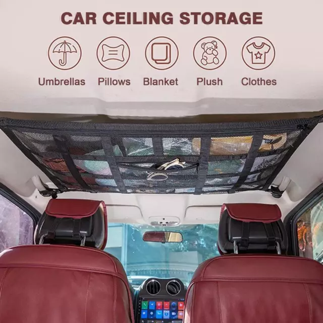 80 X 55cm Car Roof Ceiling Cargo Net Pocket Mesh Storage Bag Pouch For Van SUV