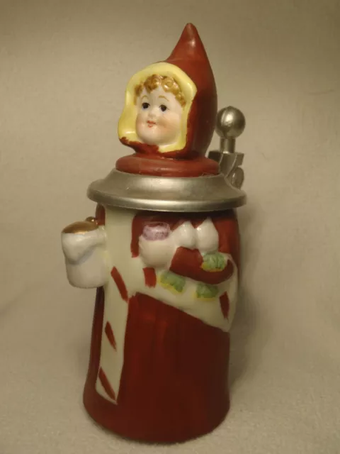 VINTAGE SMALL MINIATURE LIDDED BEER STEIN PIXIE GIRL LID DOMEX GERMANY 4.5" tall