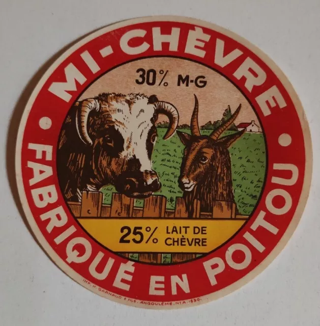 Etiquette de fromage Mi-chèvre Fabriqué en POITOU 25% LAIT DE CHÈVRE 30% MG