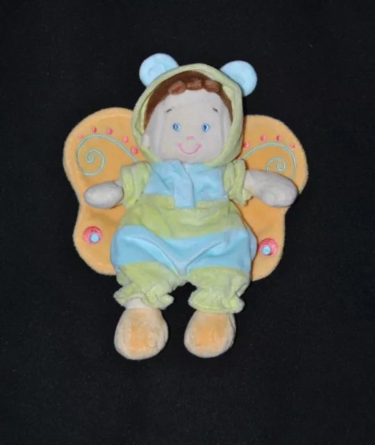 Peluche doudou garçon NICOTOY ailes jaune vert bleu déguisé papillon 22 cm NEUF