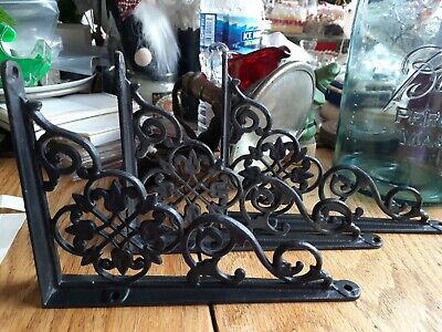 Antique Victorian Ornate Cast Iron Shelf Brackets 3 Lace Tulip small 5" x 6"