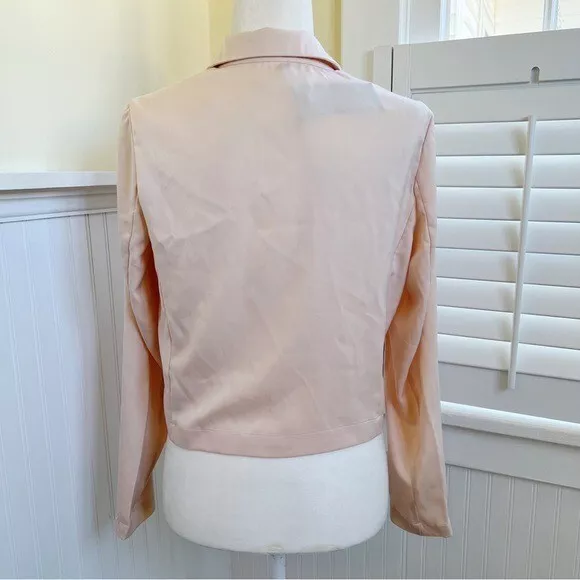 Nasty Gal NWT Champagne Pink Satin Button Front Cropped Double Breasted Blazer 2