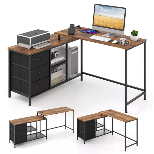 Costway L-Shaped Computer Desk Convertible Home Office Desk with Drawers