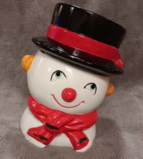 Vintage Ceramic Earthenware Cookie Jar  Snowman New 11"