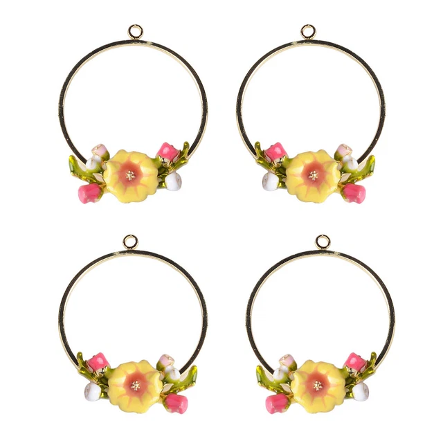 4 Stücke Blume Emaille Charms Anhänger Spacer Metal Beads DIY für Schmuck