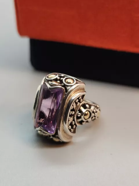 JOHN HARDY  Sterling Silver 18K Gold Faceted Amethyst Ring Sz 5