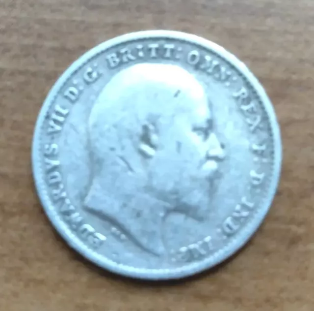 1908 Great Britain Silver 3 Pence Coin  Threepence Edward VII Ruler