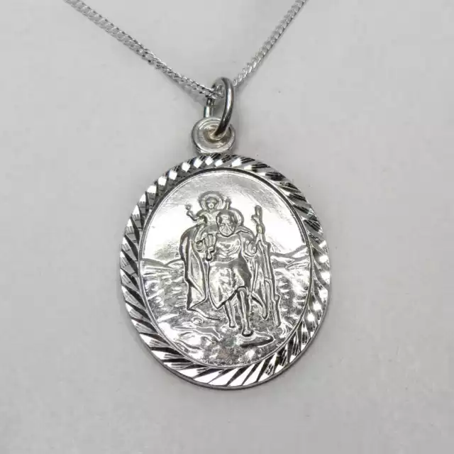 Sterling Silver St Christopher Pendant on 925 Silver Chain 16 18 or 20" Necklace