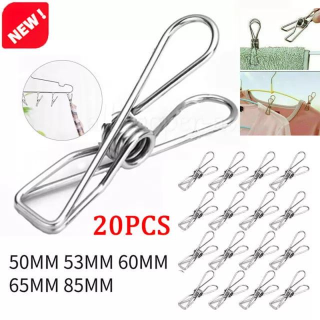 20PCS Stainless Steel Washing Line Clothes Pegs Hang Pins Metal Wire Clips Clamp