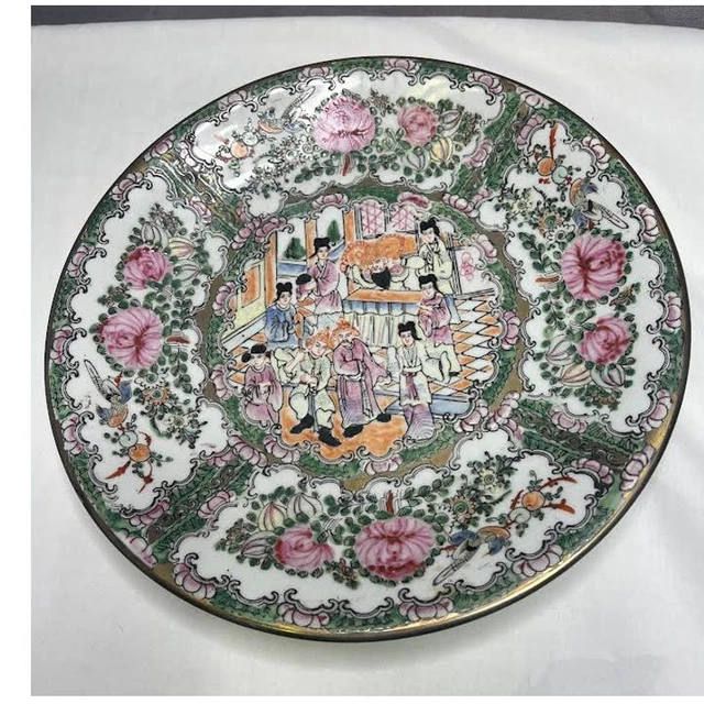 Famille Rose Gilded Antique 12” Serving Plate From Qing Dynasty