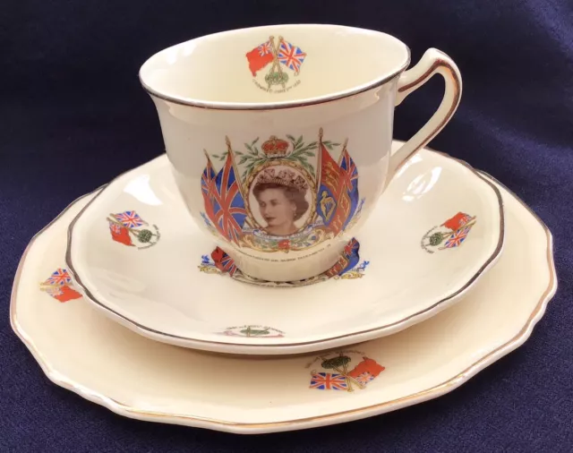 Vintage Alfred Meakin 1953 Coronation Queen Elizabeth II Tea Cup, Saucer & Plate