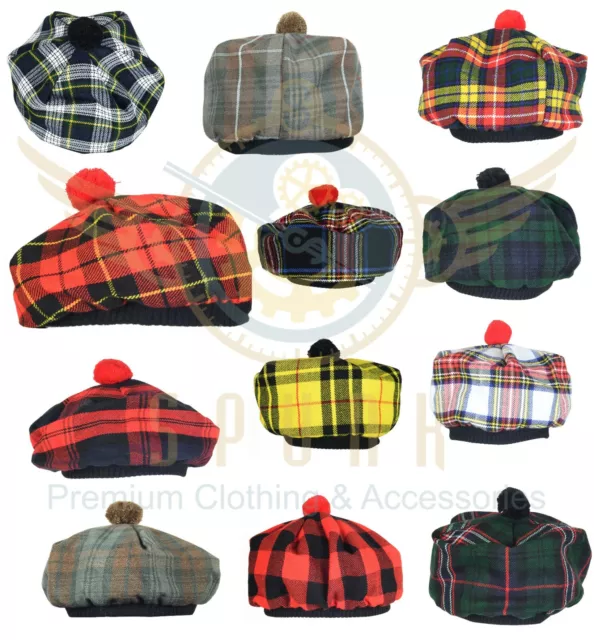 Scottish Acrylic Tartan Traditional Tam o' Shanter Flat Bonnet KILT HatCap