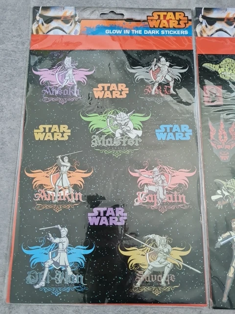 Pack 122 Stickers Star Wars : 1 Grand Autocollant Phosphorescent + 120 Personnages - Neuf