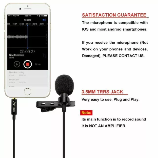 Clip-on Lapel Mini Lavalier Mic Microphone 3.5mm For Mobile Phone PC Recording 3