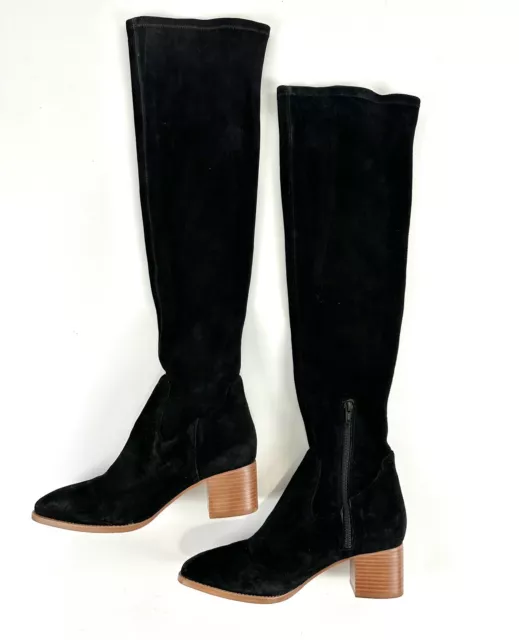 Joie Womens Sz 7 B Joanna Over The Knee Boot Black Suede Block Heels High Boots