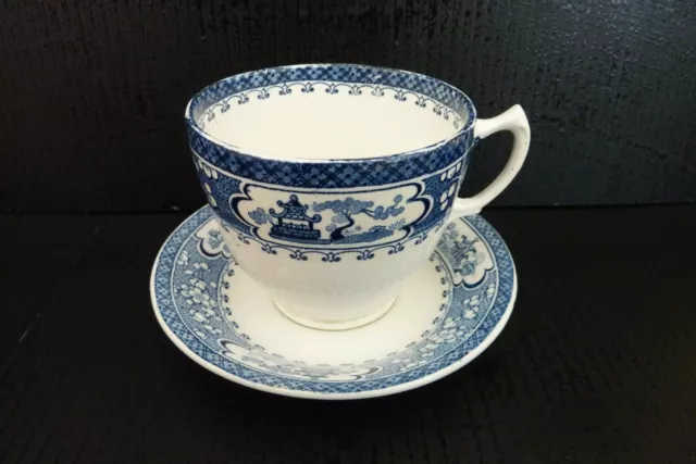 Antique Maling China Cup & Saucer Blue White