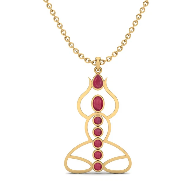 Rubin Glas Gefüllt 925 Silber Vergoldet Sieben Chakra Meditation Halskette