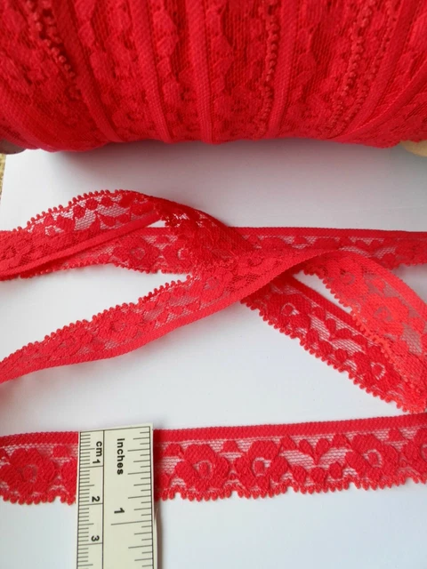 CC Bright POPPY fire RED straight edge SCALLOP LACE trim floral non stretch