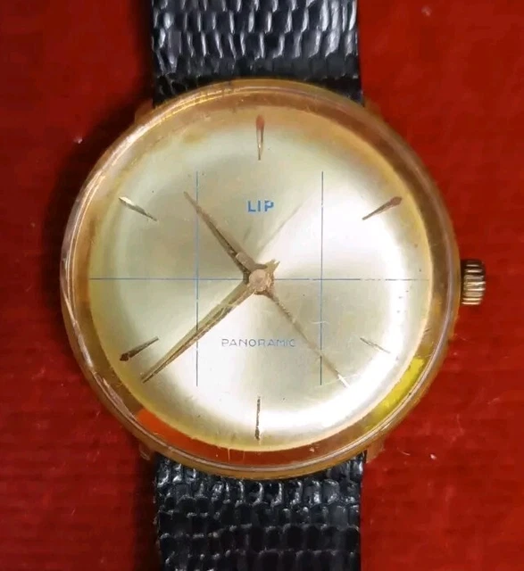 Montre Lip Panoramic Ancienne - Boîtier Acier, Bracelet Cuir Vert, Unisexe Vintage