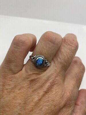Vintage Blue Opal Ring 925 Sterling Silver Size 6.75