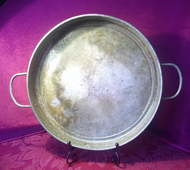 antique two handled shallow metal cooking pan