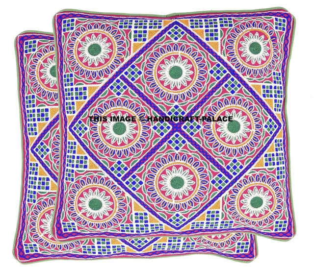 2 Pc Indien Floral Design Embroidered Cushion Cover Decorative Pillow Throw 16"