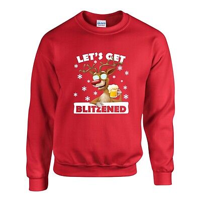 Let's Get Blitzened Christmas Jumper, Funny Reindeer Xmas Sweatshirt Unisex Top