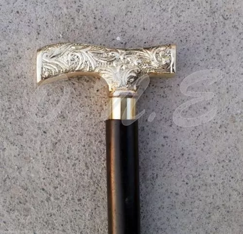 Solid Walking Stick Designer Derby Victorian brass head handle wooden cane Gift