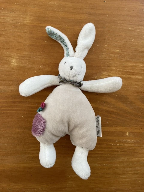 Lo/Doudou Peluche Moulin Roty Lapin Luc Et Lea Beige Rond Rose Grelot Tbe