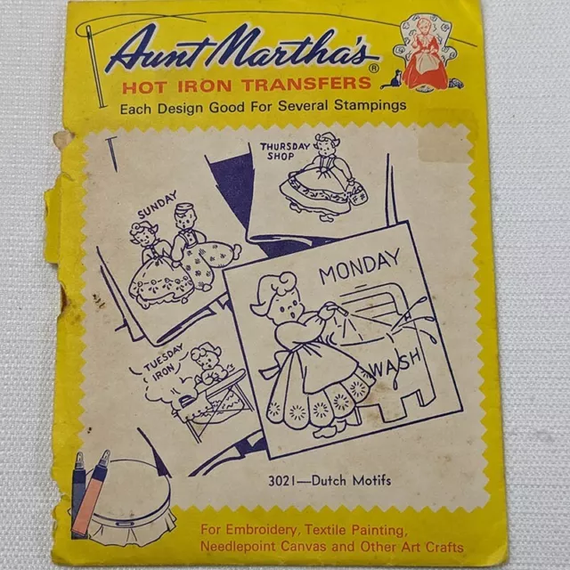 Aunt Martha's Hot Iron Transfers #3757 Days of the Week Baskets of  Vegetables for Embroidery, Textile Painting, Needlepoint