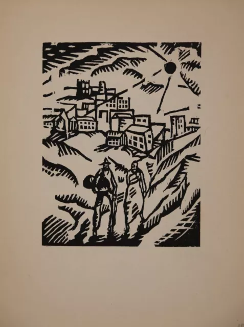 Wilhelm Plünnecke (1894-1954) `Vor der Stadt`. Holzschnitt 1919 aus Kestnerbuch