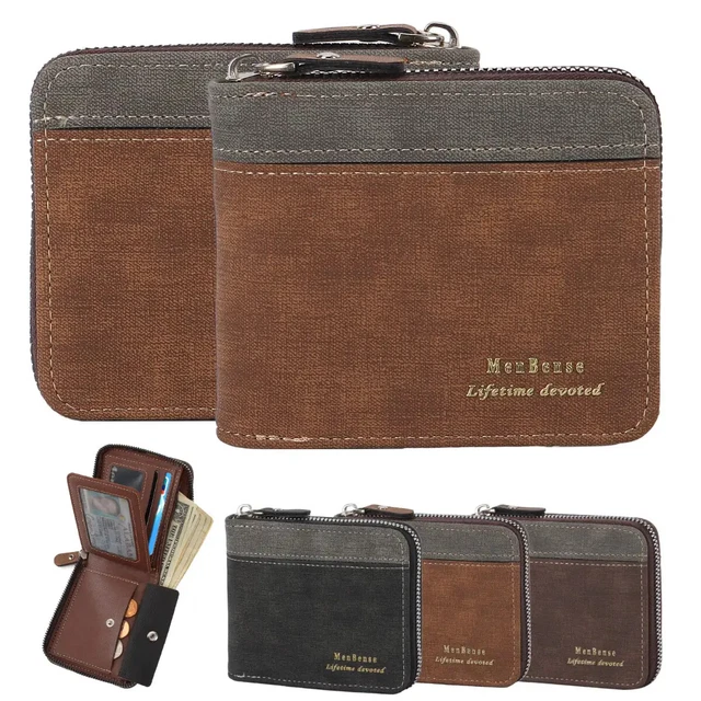 Mens RFID Blocking Leather Bifold Wallet Credit Card ID Holder Zip Around Purse