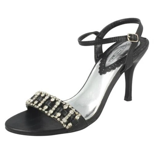 Femmes Spot On F1R223 Bordure Strass à Talon Sandale