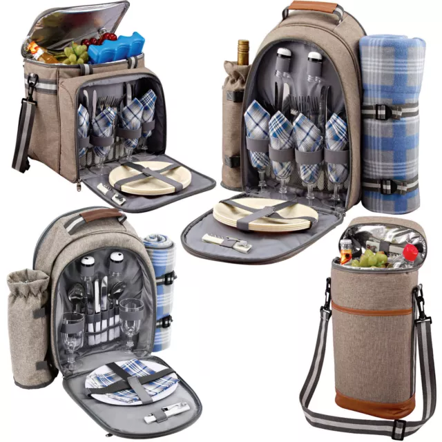 GEEZY Family Picnic Cool Bag Backpack Hamper Wine Cooler Bottle Holder Carrier