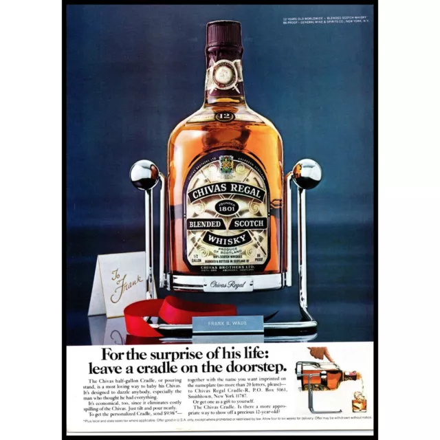 1976 Chivas Regal Scotch Whisky Vintage Print Ad Half Gallon Cradle Wall Art