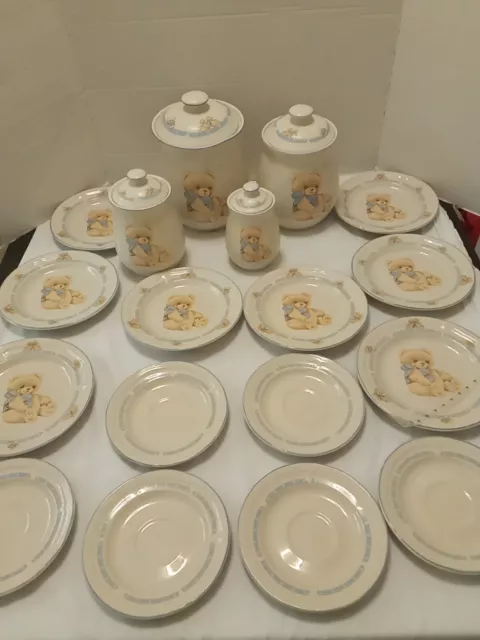 Vintage Tienshan Theodore Bear Stoneware Kitchen 18 Pc Lot - Plates Jars RETIRED