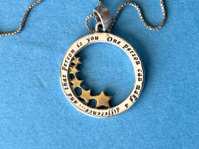 925 LA Sterling Pendant w Gold Stars and Quote with 18" Italy Sterling Necklace