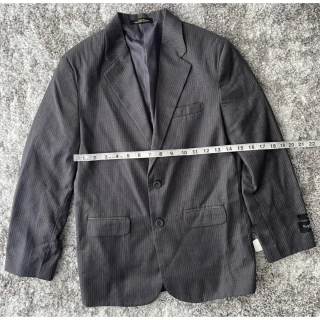 Van Heusen Boys Suit Jacket Gray Striped Flap Pockets Lined Notch Lapel 12 New