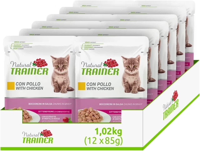 Natural  Kitten & Young Mangime Umido per Gattino Con Pollo - 12 Buste X 85Gr -
