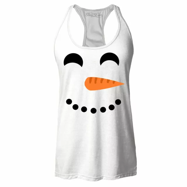 Happy Smiling Snowman Racerback Tank Top Fun Cute Christmas Costume Xmas Tee