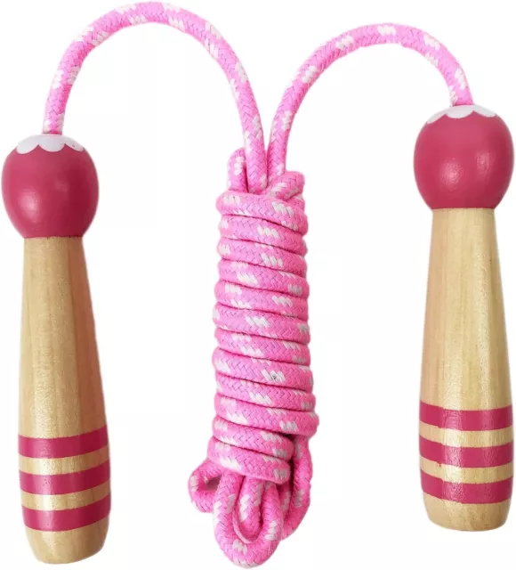 Skipping Rope Kids, Adjustable Wooden Handle Jump Rope for Boys and Girls Fitnes