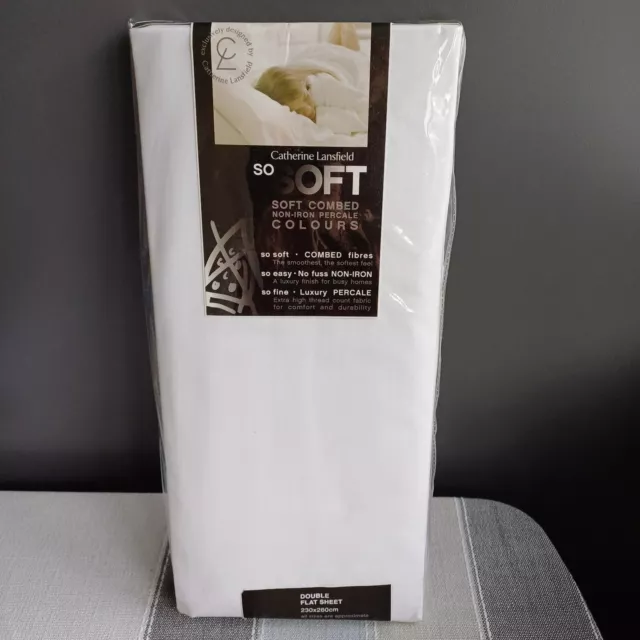 Catherine Lansfield Flat Sheet White Percale Double 230 x 260 cm Non Iron New